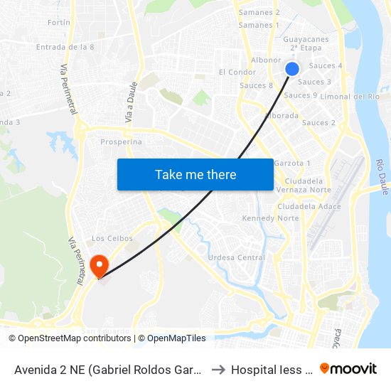 Avenida 2 NE (Gabriel Roldos Garces) Y 9no Pasaje 3a NE to Hospital Iess Los Ceibos map