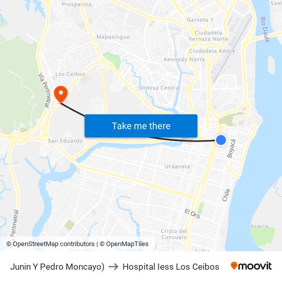 Junin Y Pedro Moncayo) to Hospital Iess Los Ceibos map
