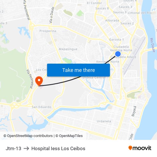 Jtm-13 to Hospital Iess Los Ceibos map