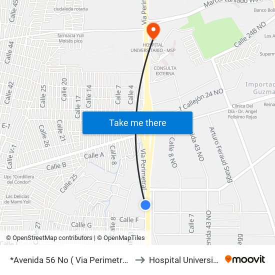 *Avenida 56 No ( Via Perimetral) - Mall El Fortín to Hospital Universitario - Msp map