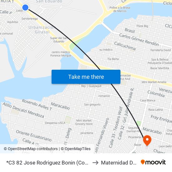 *C3 82 Jose Rodriguez Bonin (Consulado General Eeuu) to Maternidad Del Suburbio map