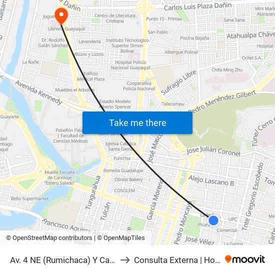 Av. 4 NE (Rumichaca)  Y Calle 2 NE  (Victor M. Rendon) to Consulta Externa | Hospital Clínica Kennedy map