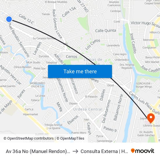 Av 36a No (Manuel Rendon) Y 3er Callejon 12a (3er Cj. 12a to Consulta Externa | Hospital Clínica Kennedy map