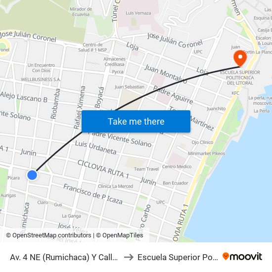 Av. 4 NE (Rumichaca)  Y Calle 2 NE  (Victor M. Rendon) to Escuela Superior Politecnica Del Litoral map