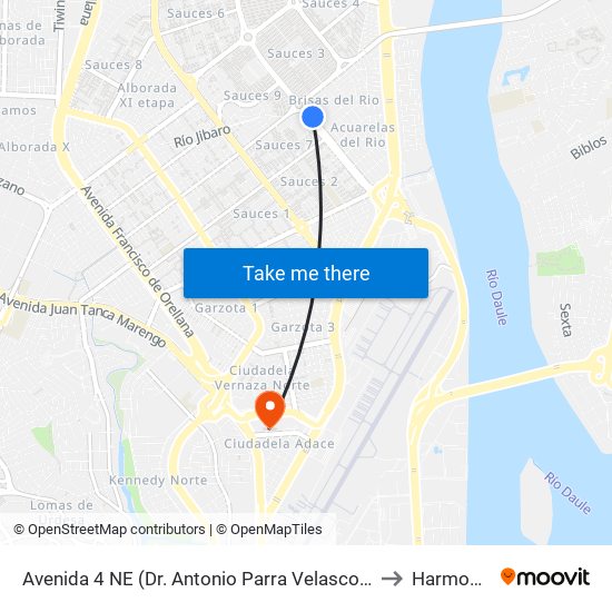 Avenida 4 NE (Dr. Antonio Parra Velasco) Y 4to Callejon 16a to Harmony Spa map
