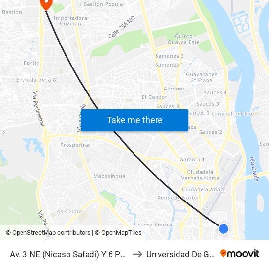 Av. 3 NE (Nicaso Safadi) Y 6 Pasaje 11a NE to Universidad De Guayaquil map