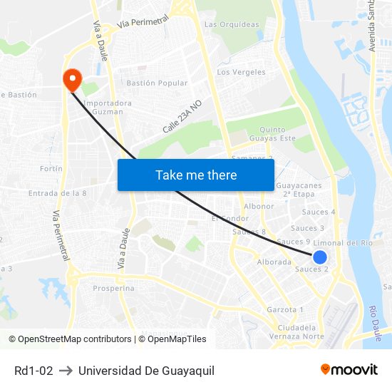 Rd1-02 to Universidad De Guayaquil map