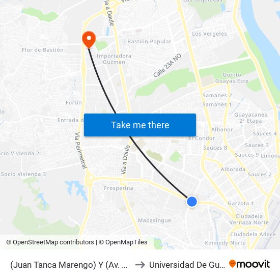(Juan Tanca Marengo) Y (Av. Las Aguas) to Universidad De Guayaquil map