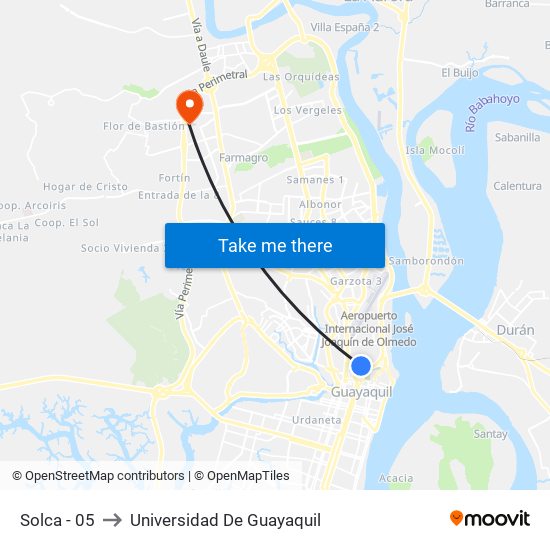 Solca - 05 to Universidad De Guayaquil map