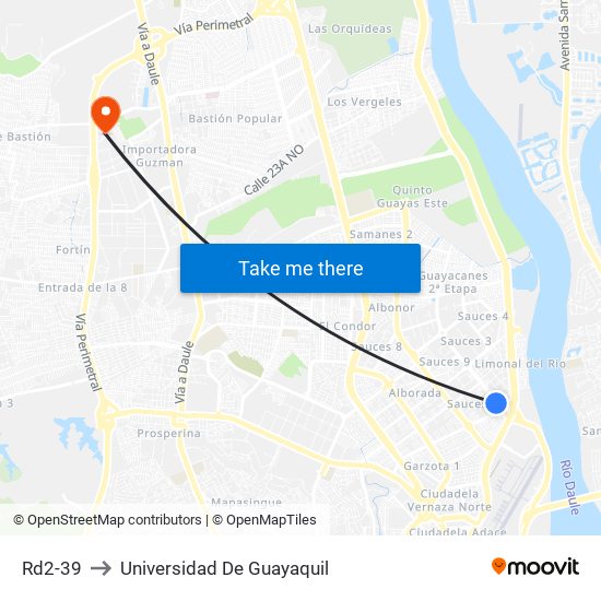 Rd2-39 to Universidad De Guayaquil map