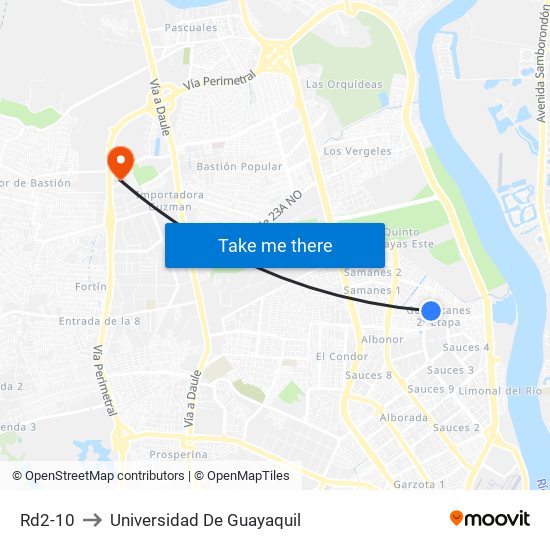 Rd2-10 to Universidad De Guayaquil map
