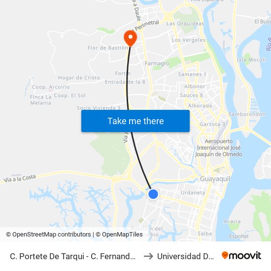 C. Portete De Tarqui - C. Fernando Viviero Av. 44 (S 41) to Universidad De Guayaquil map