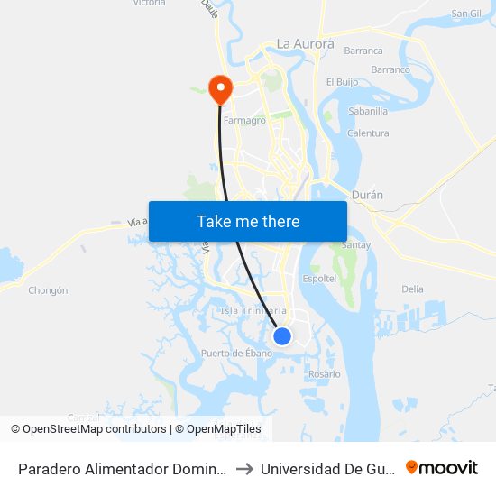 Paradero Alimentador Domingo Comin to Universidad De Guayaquil map