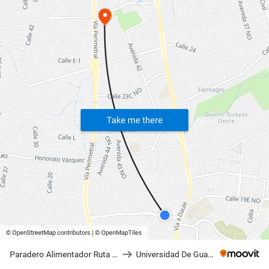 Paradero Alimentador Ruta Florida to Universidad De Guayaquil map