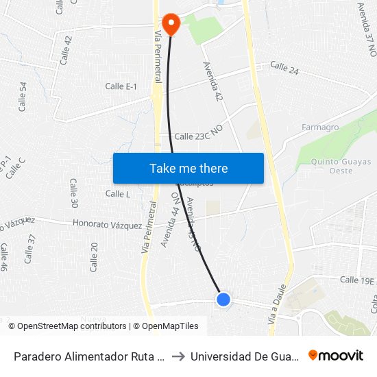 Paradero Alimentador Ruta Florida to Universidad De Guayaquil map