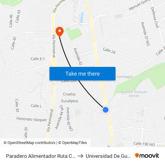 Paradero Alimentador Ruta Casuarina to Universidad De Guayaquil map