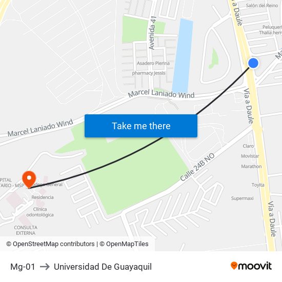 Mg-01 to Universidad De Guayaquil map