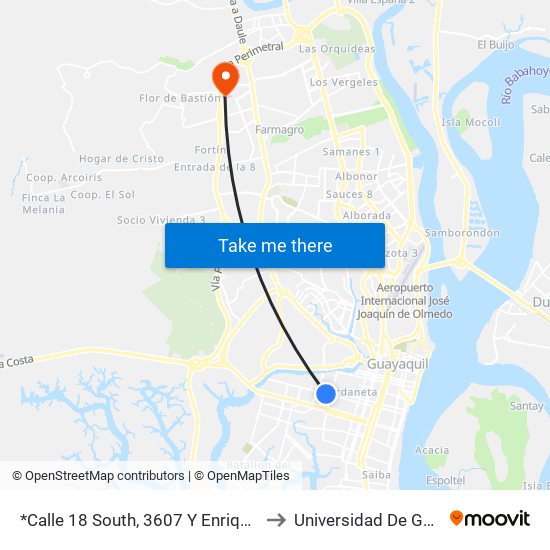 *Calle 18 South, 3607 Y Enrique Maulme* to Universidad De Guayaquil map