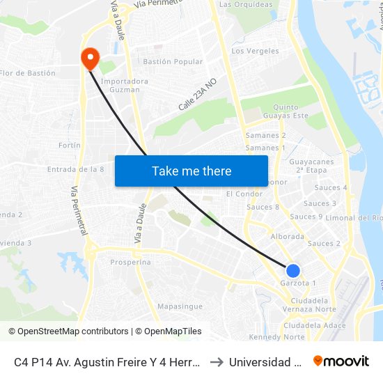 C4 P14 Av. Agustin Freire Y  4 Herradura 16 Ne(Puertovillamil) to Universidad De Guayaquil map