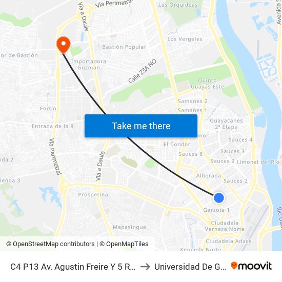 C4 P13 Av. Agustin Freire Y  5 Retorno 16 NE to Universidad De Guayaquil map