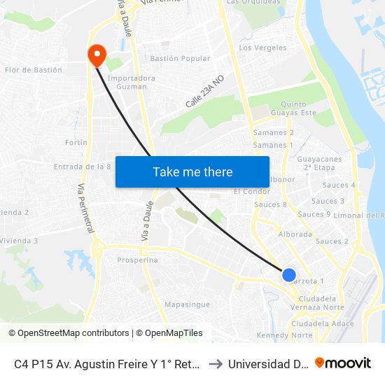 C4 P15 Av. Agustin Freire Y 1° Retorno 16 NE ( Isla Isabela) to Universidad De Guayaquil map