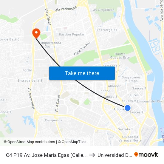 C4 P19 Av. Jose Maria Egas (Calle 17 Ne) Y Av. Isidro Ayora to Universidad De Guayaquil map
