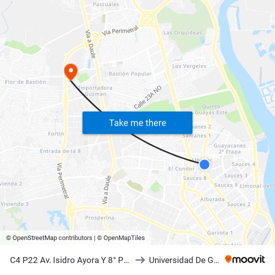 C4 P22 Av. Isidro Ayora Y  8° Paseo 19b NE to Universidad De Guayaquil map