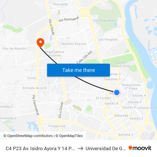 C4 P23 Av. Isidro Ayora Y  14 Paseo 19b NE to Universidad De Guayaquil map