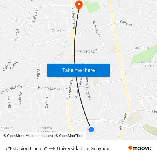 /*Estacion Linea 6* to Universidad De Guayaquil map