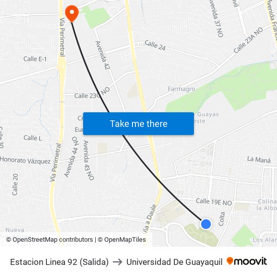 Estacion Linea 92 (Salida) to Universidad De Guayaquil map