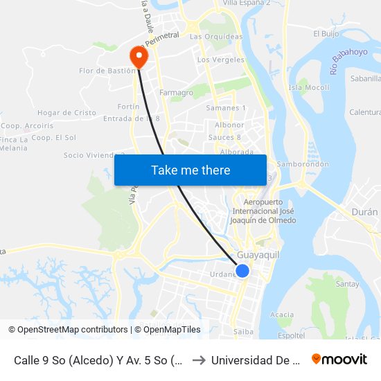 Calle 9 So (Alcedo) Y Av. 5 So (Mascote (N68) to Universidad De Guayaquil map