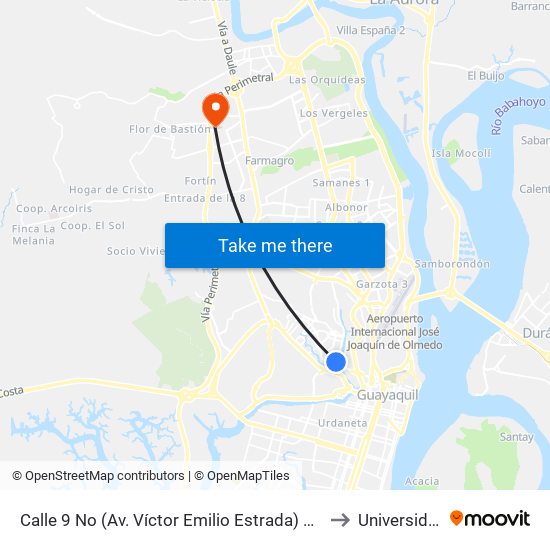 Calle 9 No   (Av. Víctor Emilio Estrada) Y Calle 7 No (Jorge Pérez Concha) (Parque Jerusalén) to Universidad De Guayaquil map