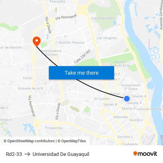 Rd2-33 to Universidad De Guayaquil map