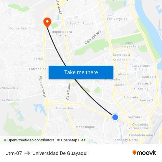 Jtm-07 to Universidad De Guayaquil map