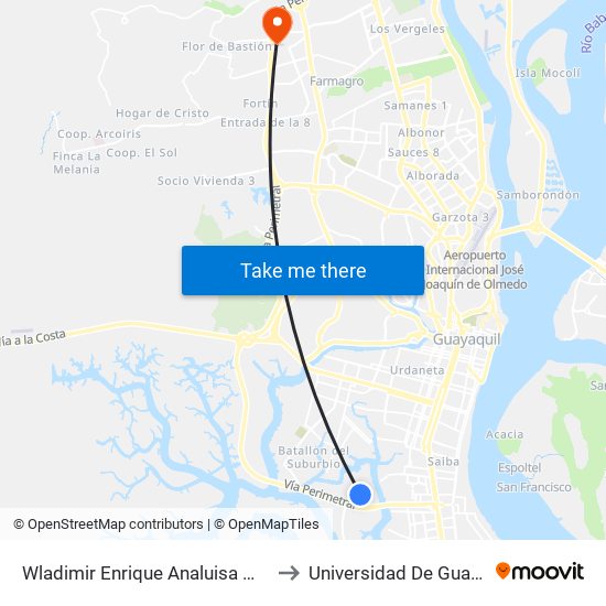 Wladimir Enrique Analuisa Montero to Universidad De Guayaquil map