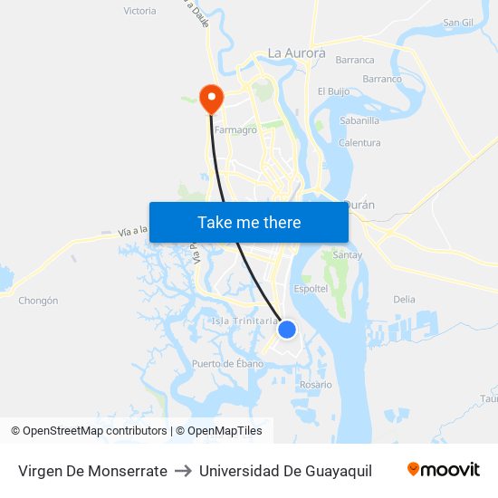 Virgen De Monserrate to Universidad De Guayaquil map