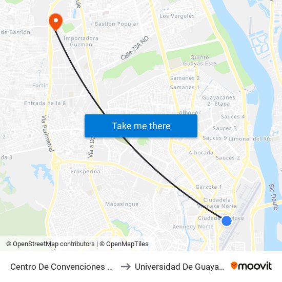 Centro De Convenciones Este to Universidad De Guayaquil map