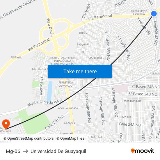 Mg-06 to Universidad De Guayaquil map