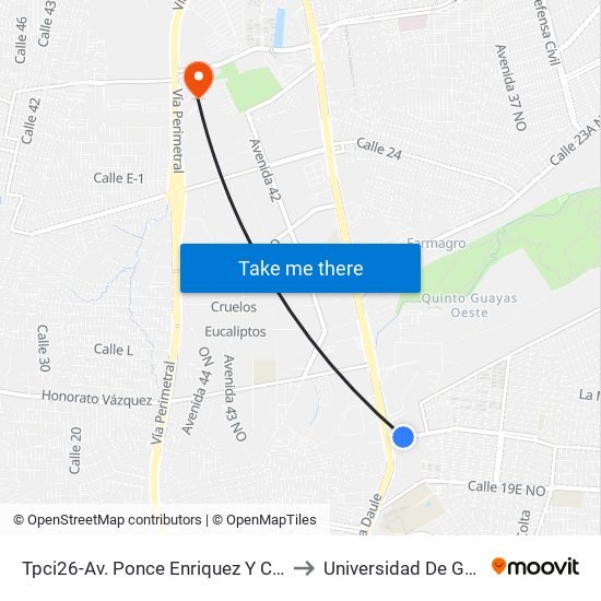 Tpci26-Av. Ponce Enriquez Y Calle 19h No to Universidad De Guayaquil map