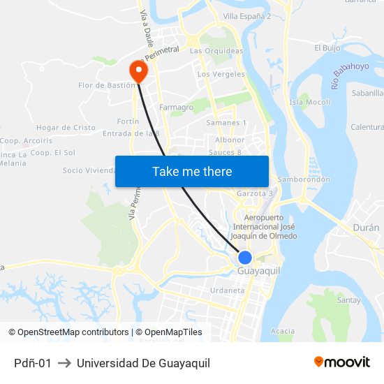 Pdñ-01 to Universidad De Guayaquil map