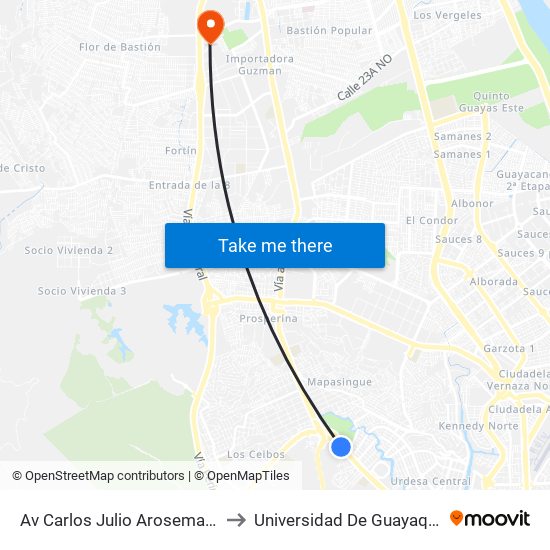 Av Carlos Julio Arosemana to Universidad De Guayaquil map