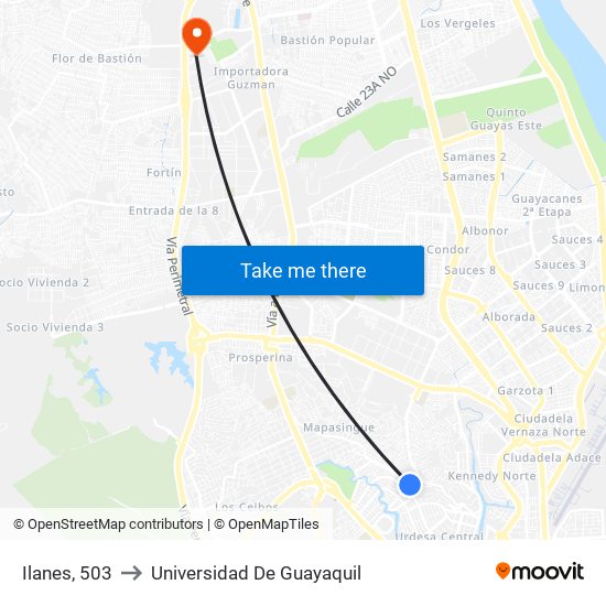 Ilanes, 503 to Universidad De Guayaquil map