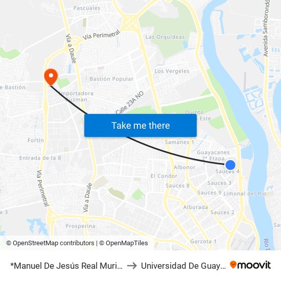 *Manuel De Jesús Real Murillo, 27 to Universidad De Guayaquil map