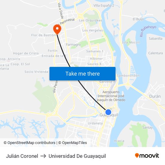 Julián Coronel to Universidad De Guayaquil map
