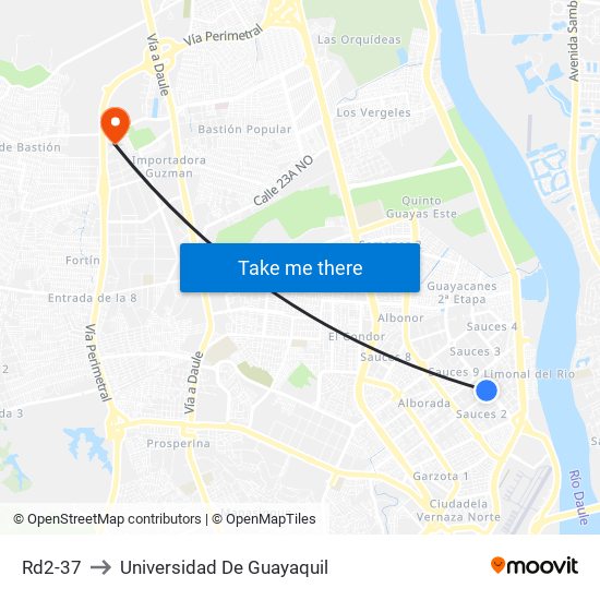 Rd2-37 to Universidad De Guayaquil map