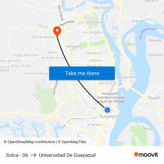 Solca - 06 to Universidad De Guayaquil map