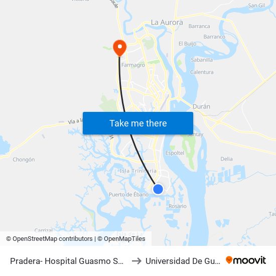 Pradera- Hospital Guasmo Sur Llegada to Universidad De Guayaquil map