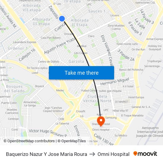 Baquerizo Nazur  Y  Jose Maria Roura to Omni Hospital map