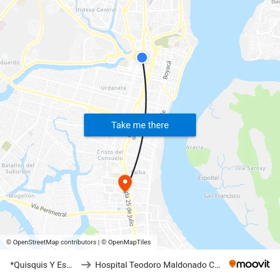 *Quisquis Y Esmeraldas to Hospital Teodoro Maldonado Carbo Htmc Iess map