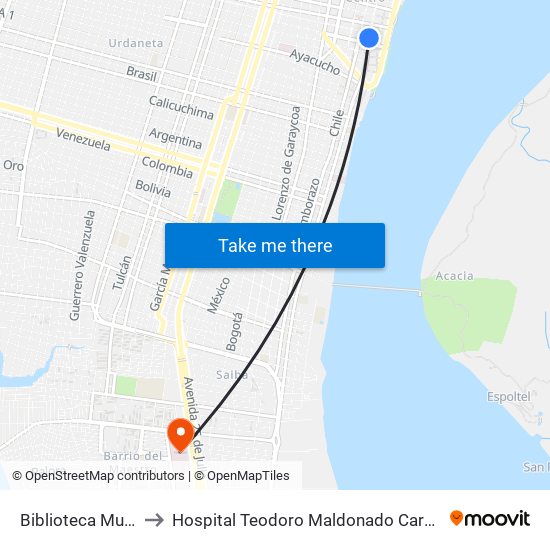 Biblioteca Municipal to Hospital Teodoro Maldonado Carbo Htmc Iess map